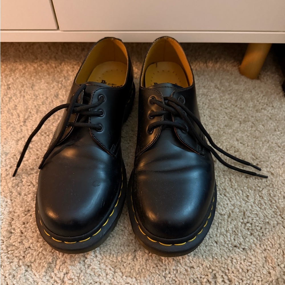 Dr. Martens Black Leather 3-Eye Oxford with Yellow Stitching - Picture 3 of 7